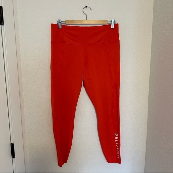 Athleta Peloton Velocity Ankle Leggings Orange Size Large Women’s Side Pockets - Picture 2 of 9